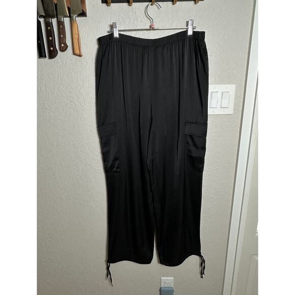Black Shiny Drawstring Cargo Pants – Size US 12 - Picture 2 of 3